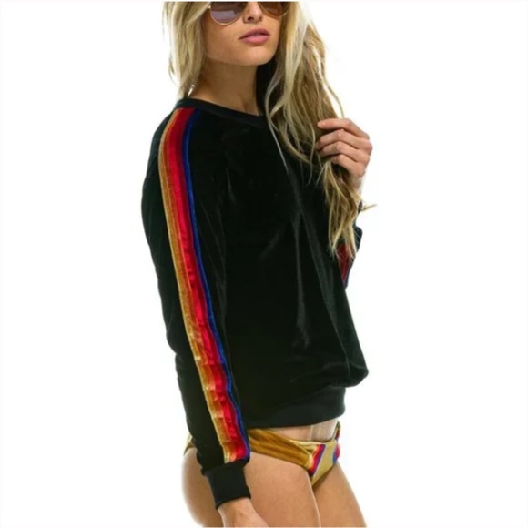 Aviator Nation Classic Velvet Stripes Crewneck Sweatshirt XS - Picture 2 of 9